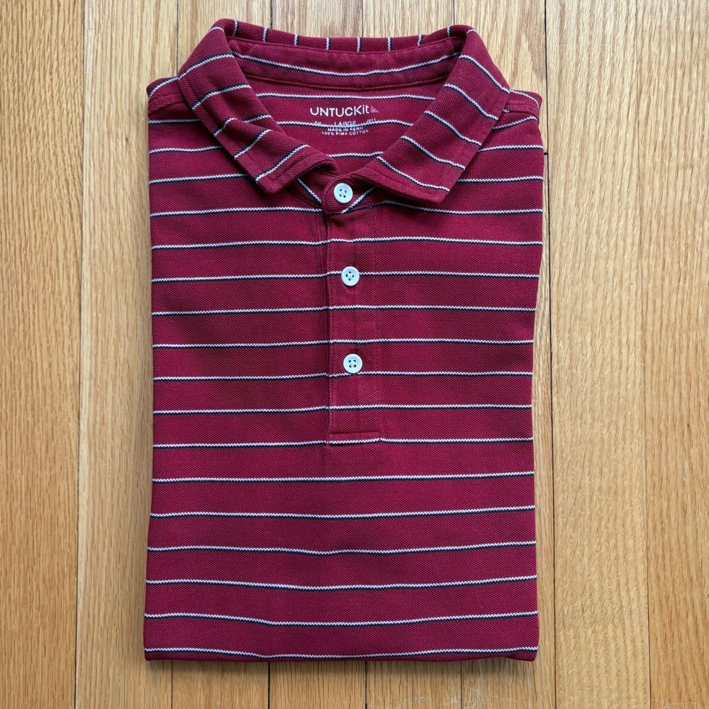 UNTUCKit Men’s Short Sleeve Polo Shirt Large 100% Cotton Red Blue White Stripes